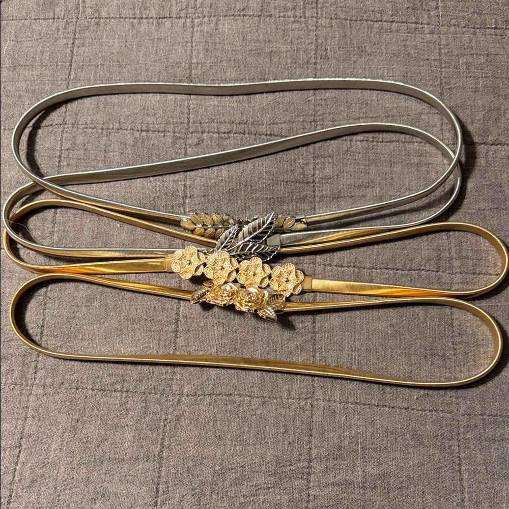 Elegant Gold and Silver Floral Women's Belt
